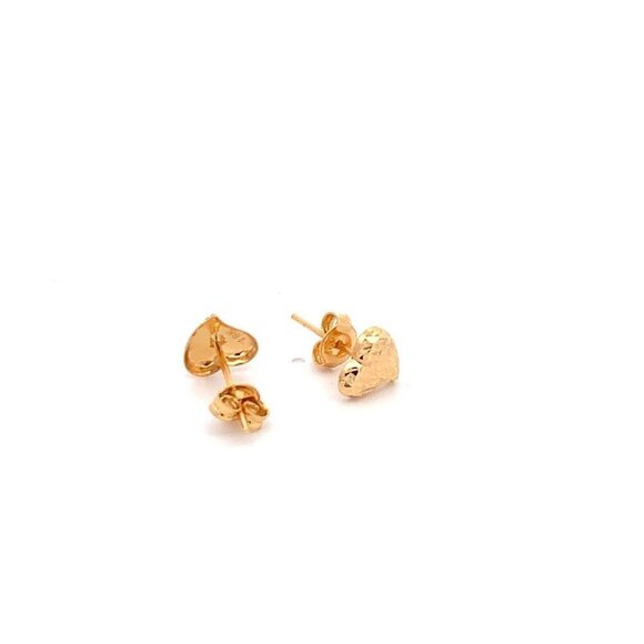 18K Yellow Gold Earrings Heart Stud Textured 0.95 grams Small - Picture 3 of 13